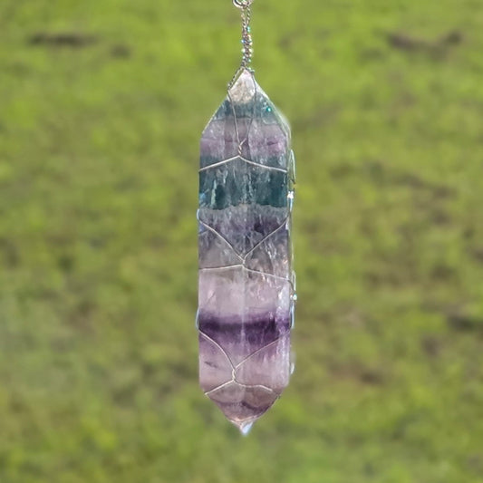 Fluorite, Amethyst, and Green Agate Suncatcher - Silver