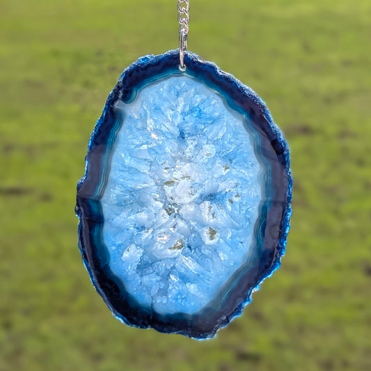 Opal and Blue Agate Slice Suncatcher - Silver