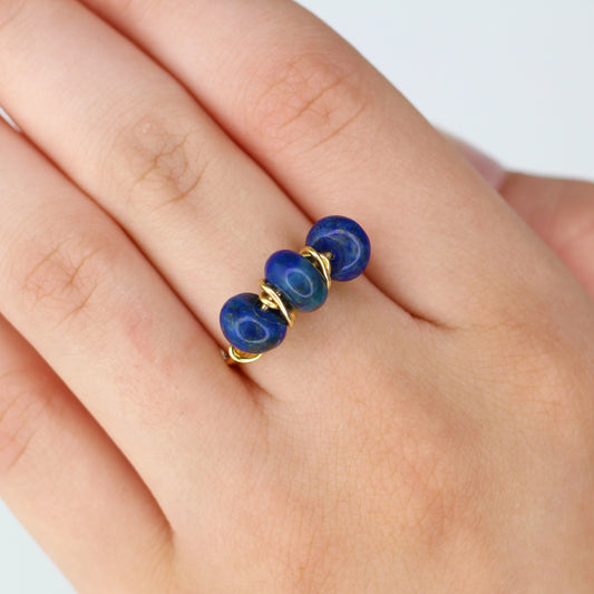 Lapis Lazuli Triple Stone Ring