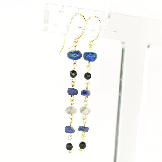 Lapis Lazuli, Onyx, Sodalite, & Cloudy Quartz Drop Earrings