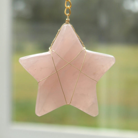 Opal & Rose Quartz Star Suncatcher - Gold