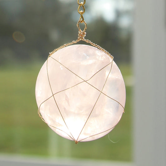 Rose Quartz Suncatcher - Gold