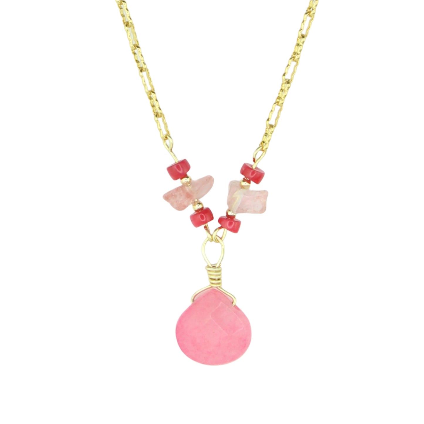 Pink Jade, Coral & Rose Quartz Necklace