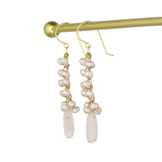 Rose Quartz & Pearl Cluster Earrings