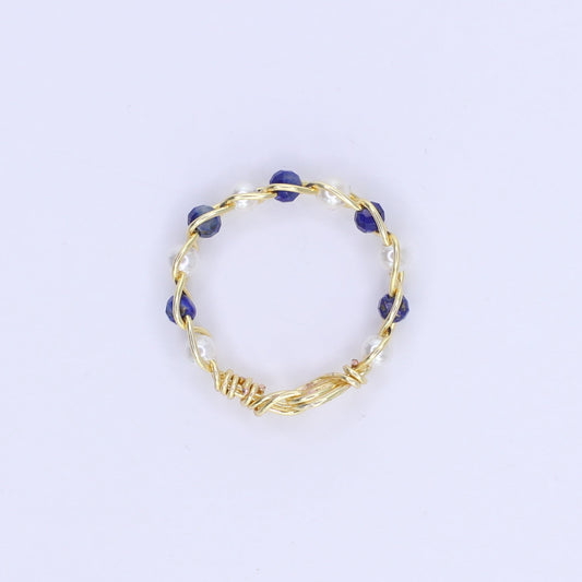 Dainty Lapis Lazuli and Pearl Stacking Ring