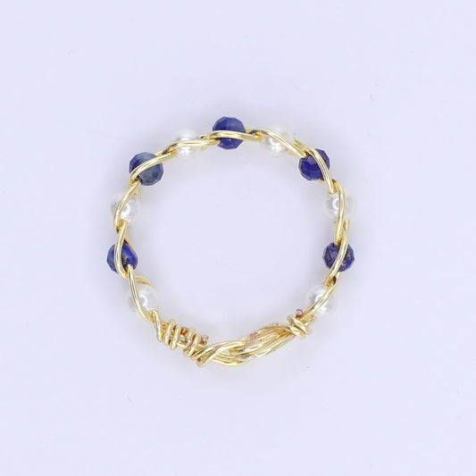 Dainty Lapis Lazuli and Pearl Stacking Ring