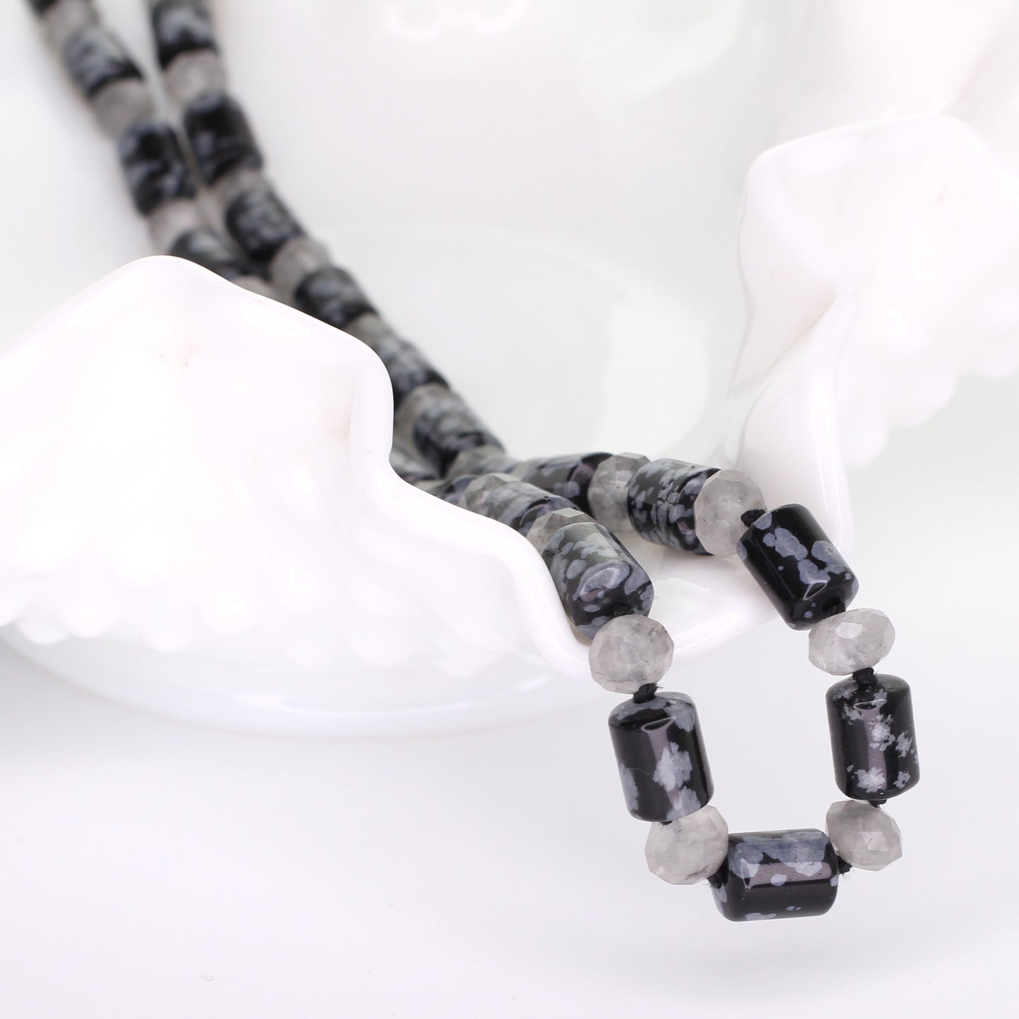 Snowflake Obsidian and Cloudy Quartz Necklace