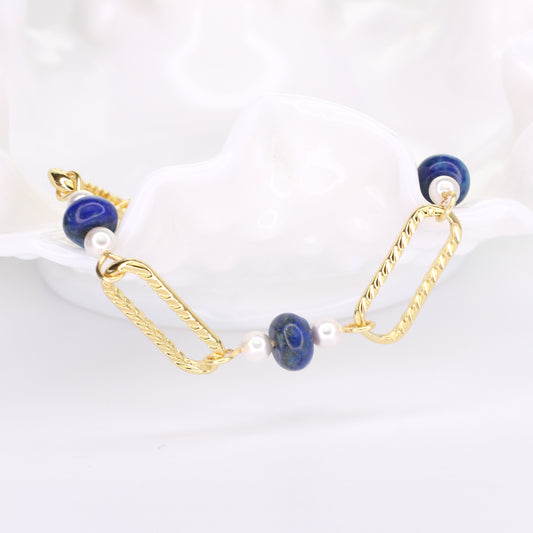 Lapis Lazuli & Pearl Chain Bracelet