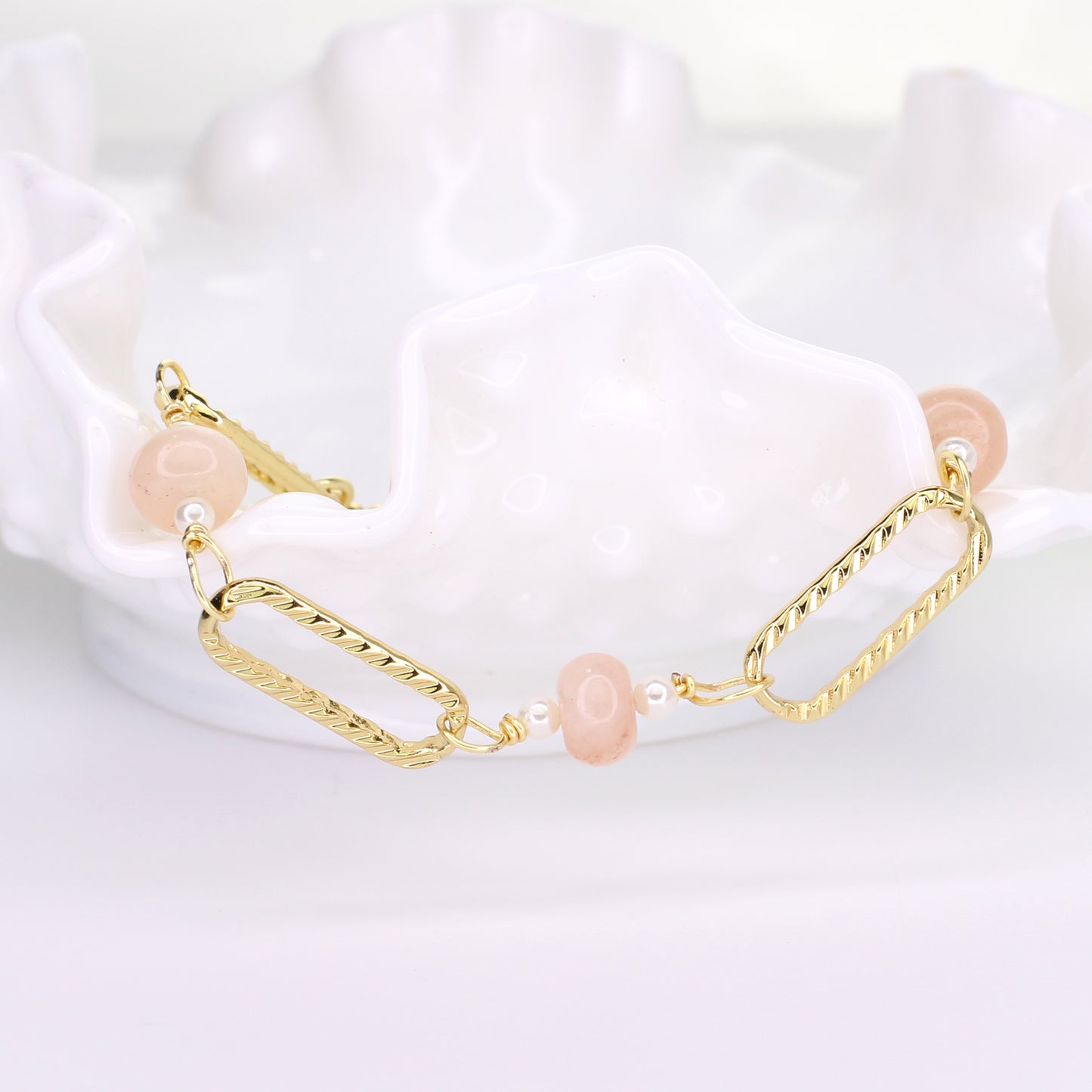 Pink Aventurine & Pearl Chain Bracelet