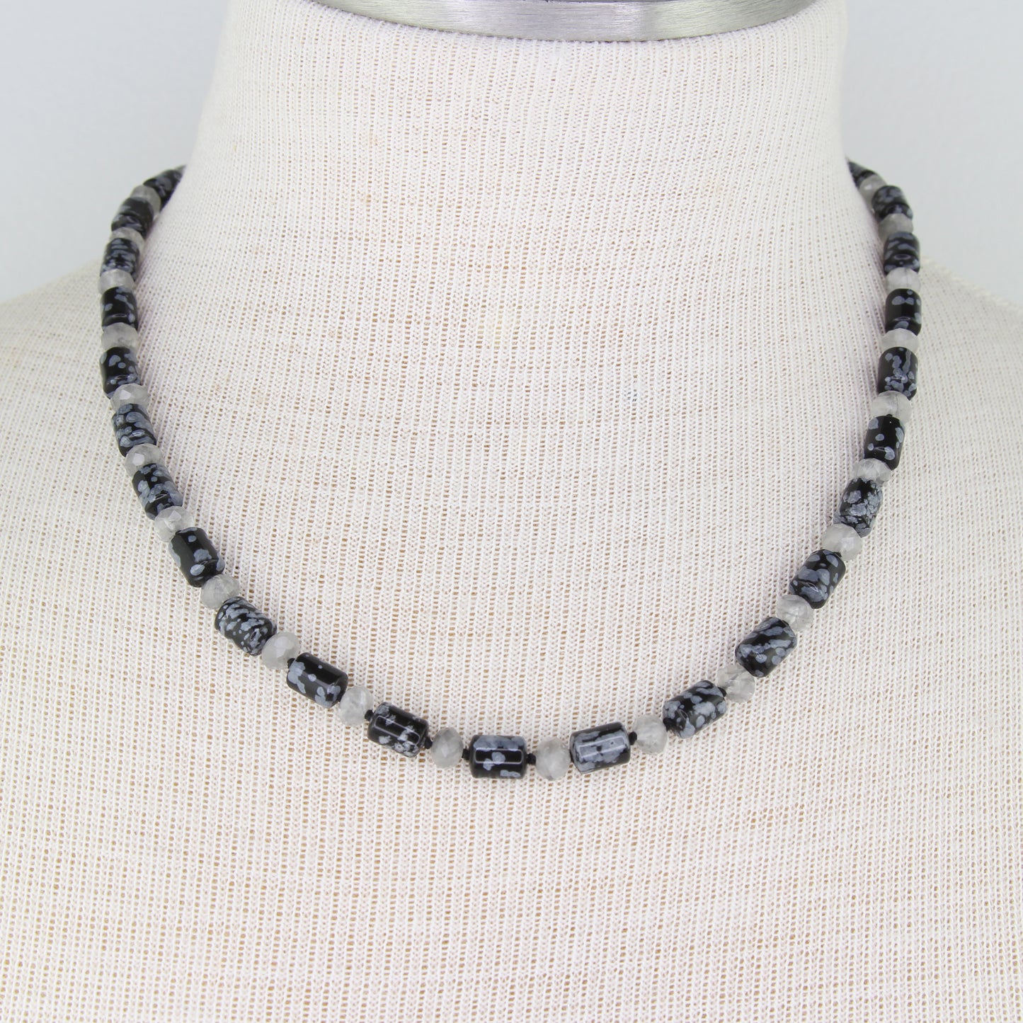 Snowflake Obsidian and Cloudy Quartz Necklace