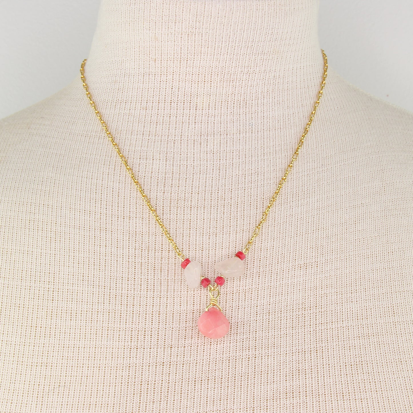 Pink Jade, Coral & Rose Quartz Necklace
