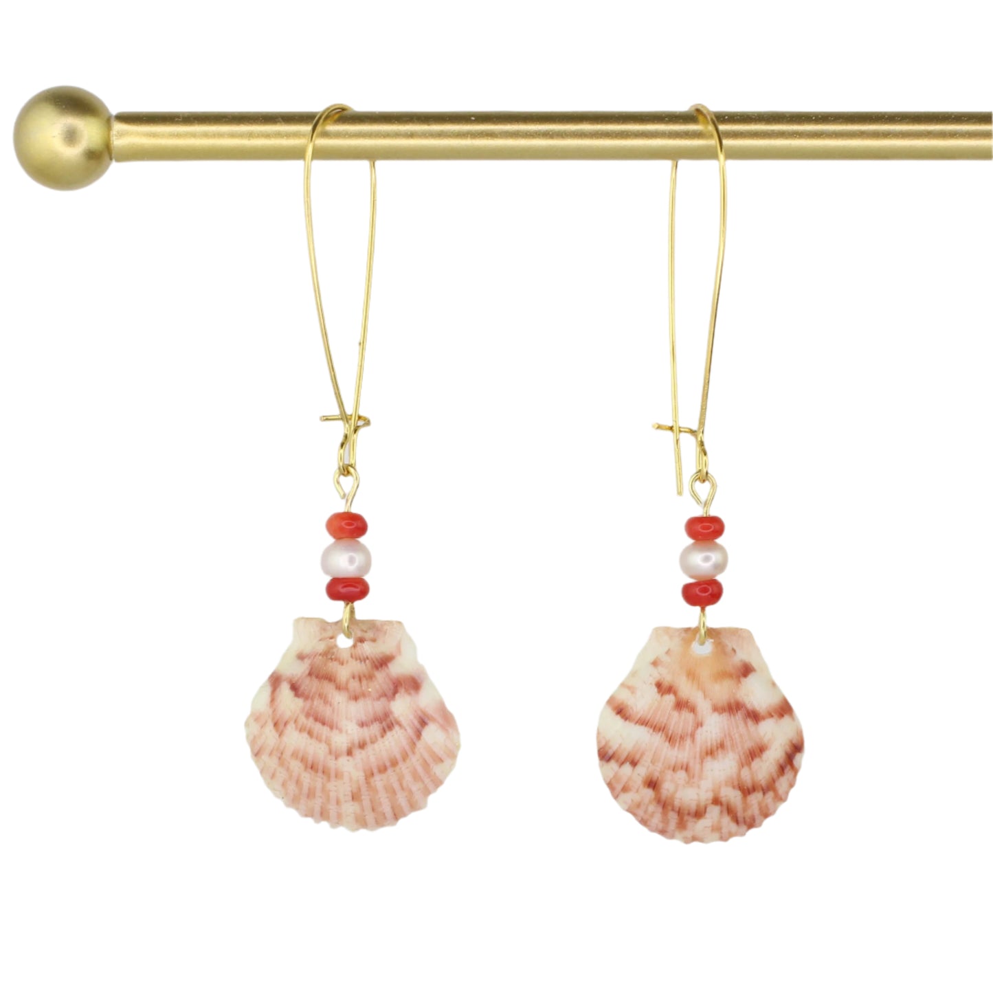 Sea Shell, Coral and Pearl Drop Earrings