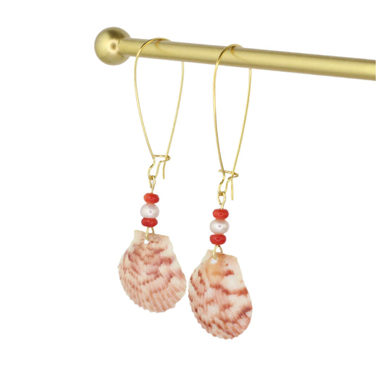 Sea Shell, Coral and Pearl Drop Earrings