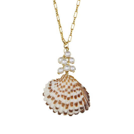 Natural Sea Shell and Pearl Cluster Necklace
