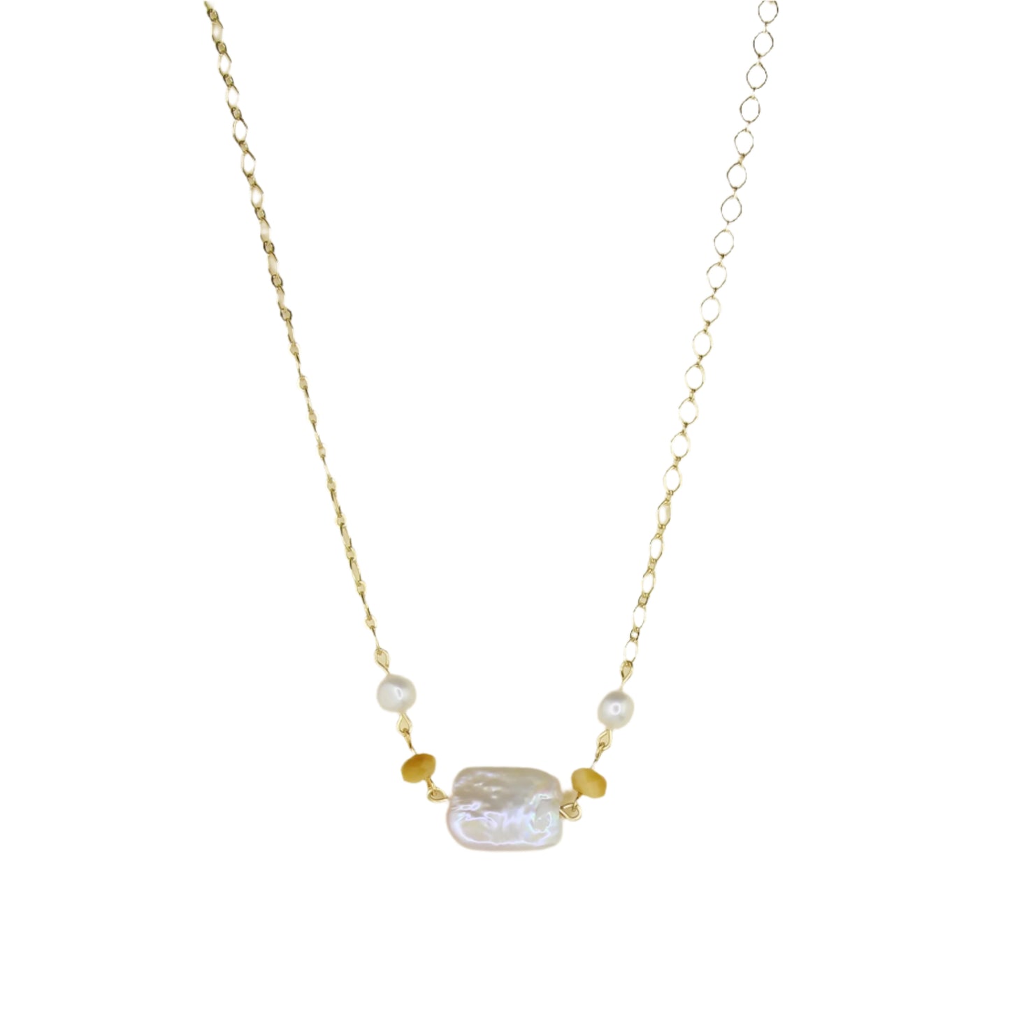 Keshi Pearl and Golden Tiger's Eye Necklace