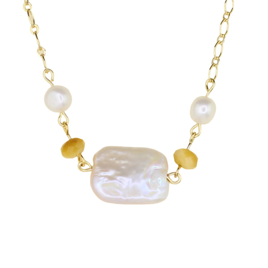 Keshi Pearl and Golden Tiger's Eye Necklace