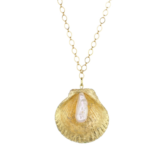 Natural Sea Shell and Pearl Double-Sided Necklace