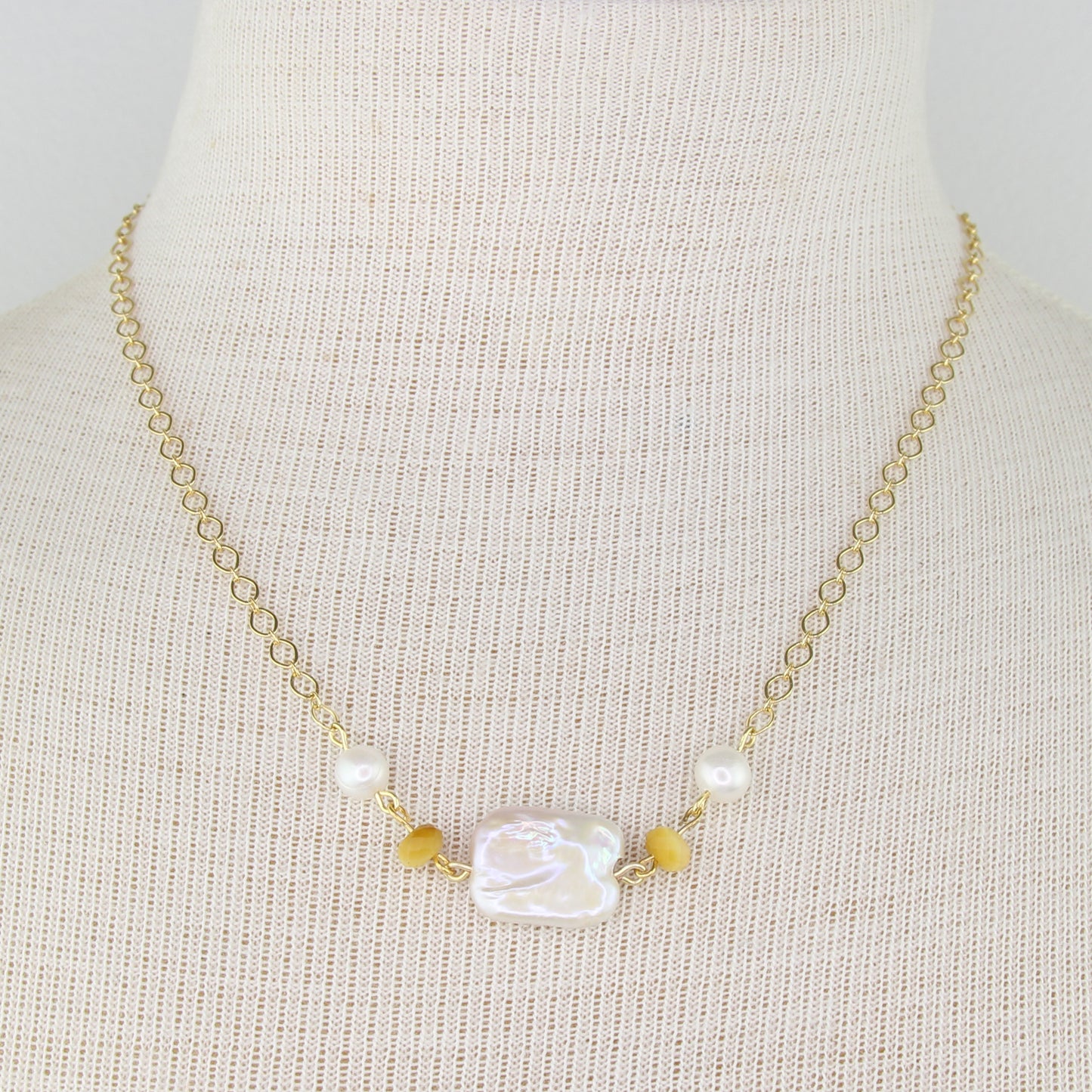 Keshi Pearl and Golden Tiger's Eye Necklace