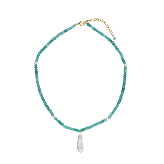 Blue Jade and Freshwater Pearl Pendant Necklace