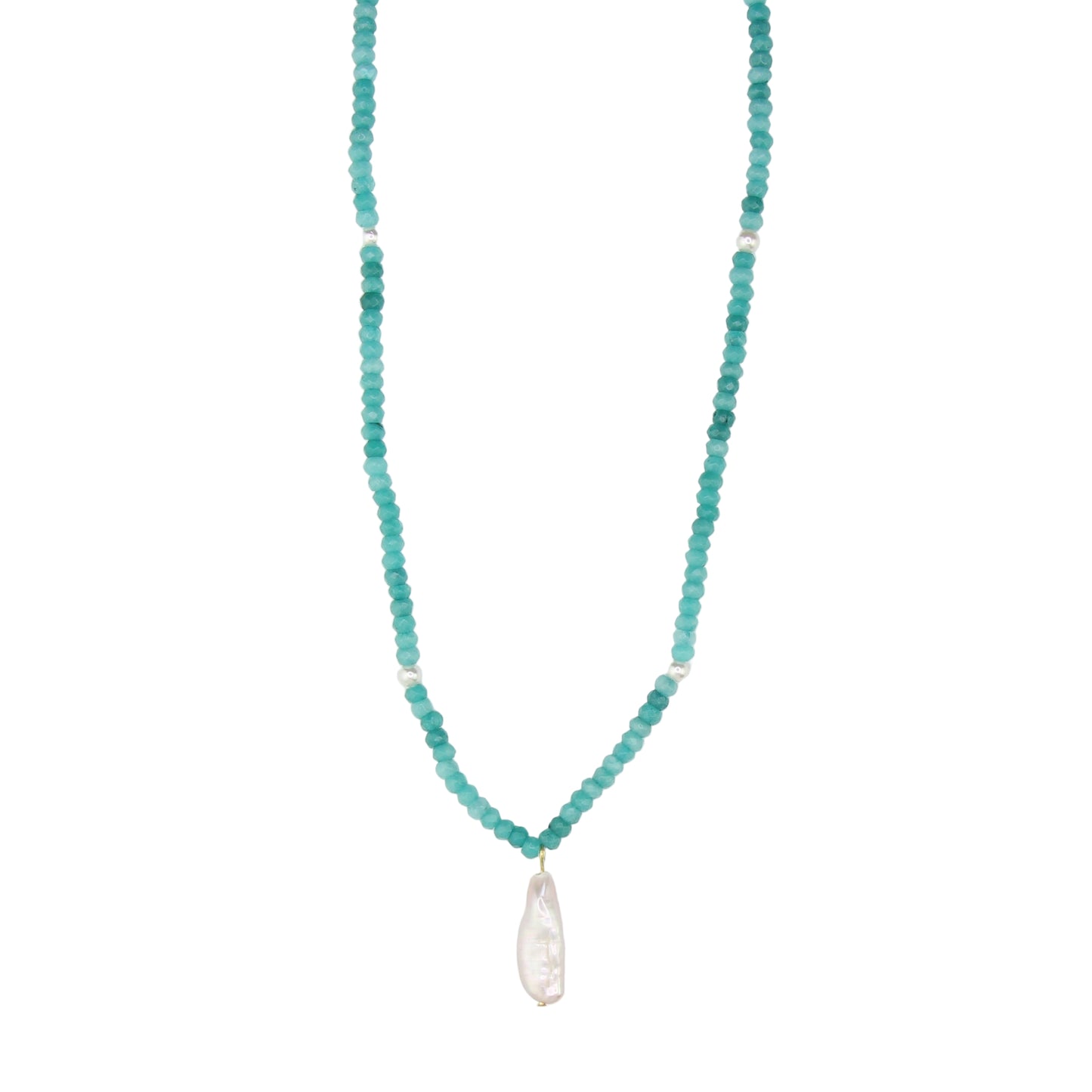 Blue Jade Necklace with Freshwater Pearl Pendant
