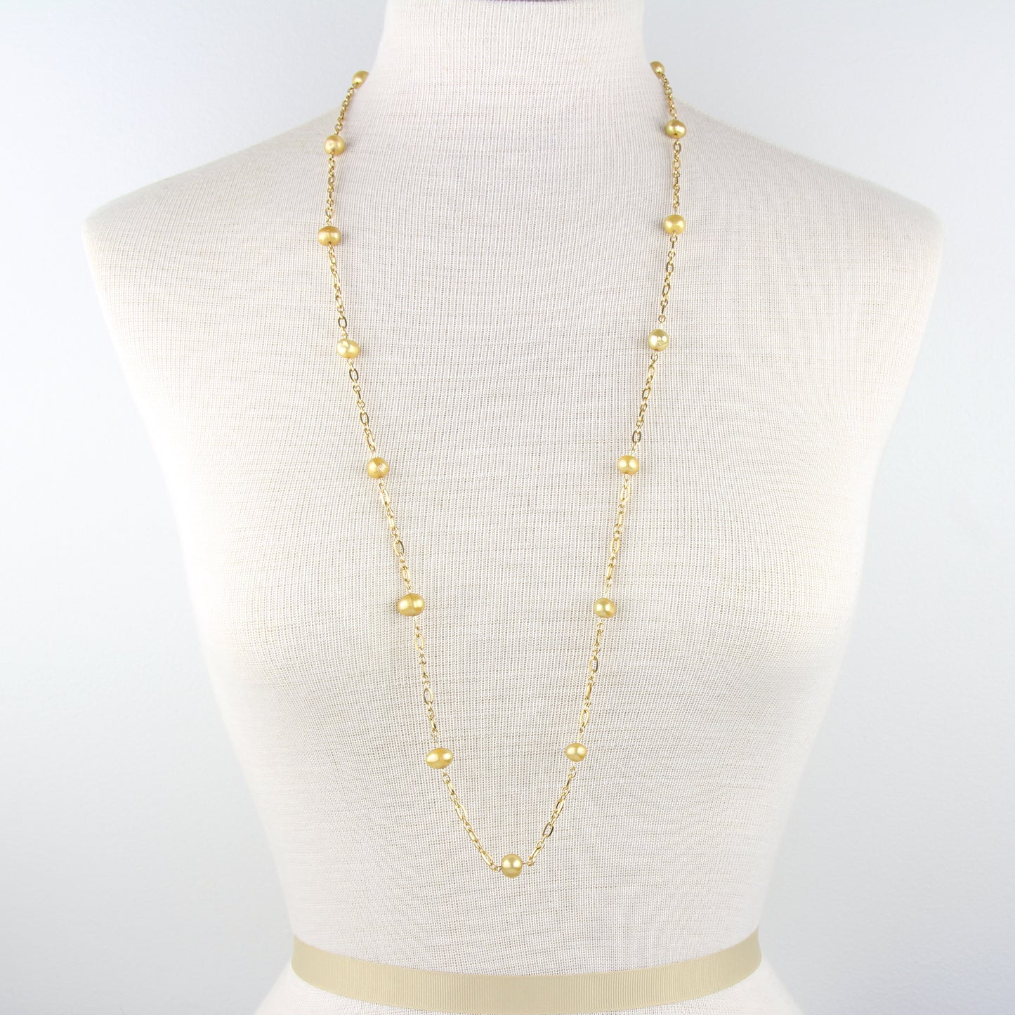 Golden Freshwater Pearl and Chain Necklace