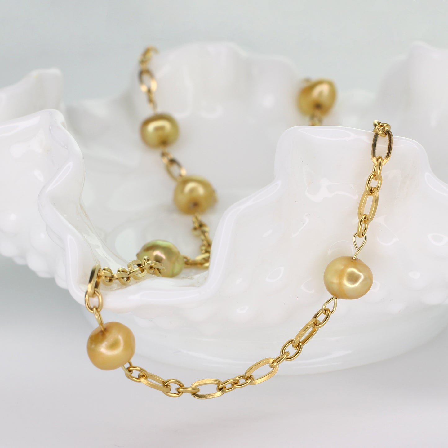 Golden Freshwater Pearl and Chain Necklace
