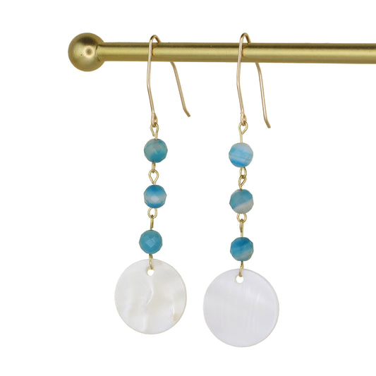 Blue Banded Agate and Mother of Pearl Earrings