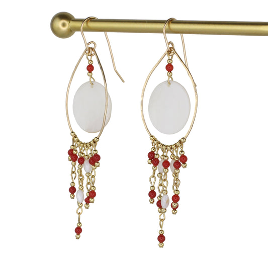 Coral and Sea Shell Chandelier Earrings