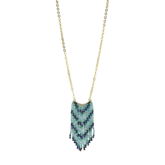 Lapis Lazuli, Jade, and Aquamarine Fringe Necklace