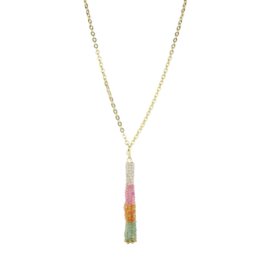 Moonstone, Jade, and Aventurine Tassel Necklace