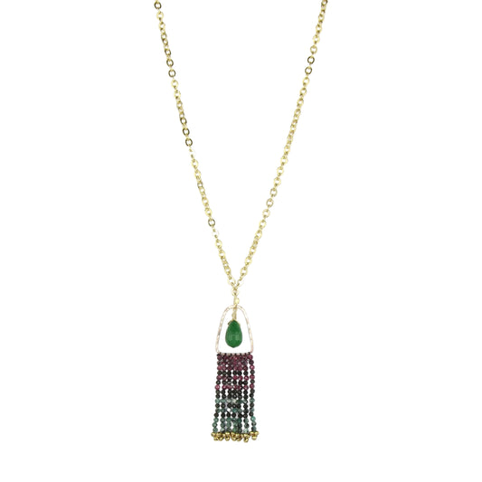Ruby Zoisite, Jade, and Obsidian Fringe Necklace
