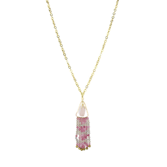 Labradorite, Jade, and Rose Quartz Fringe Necklace