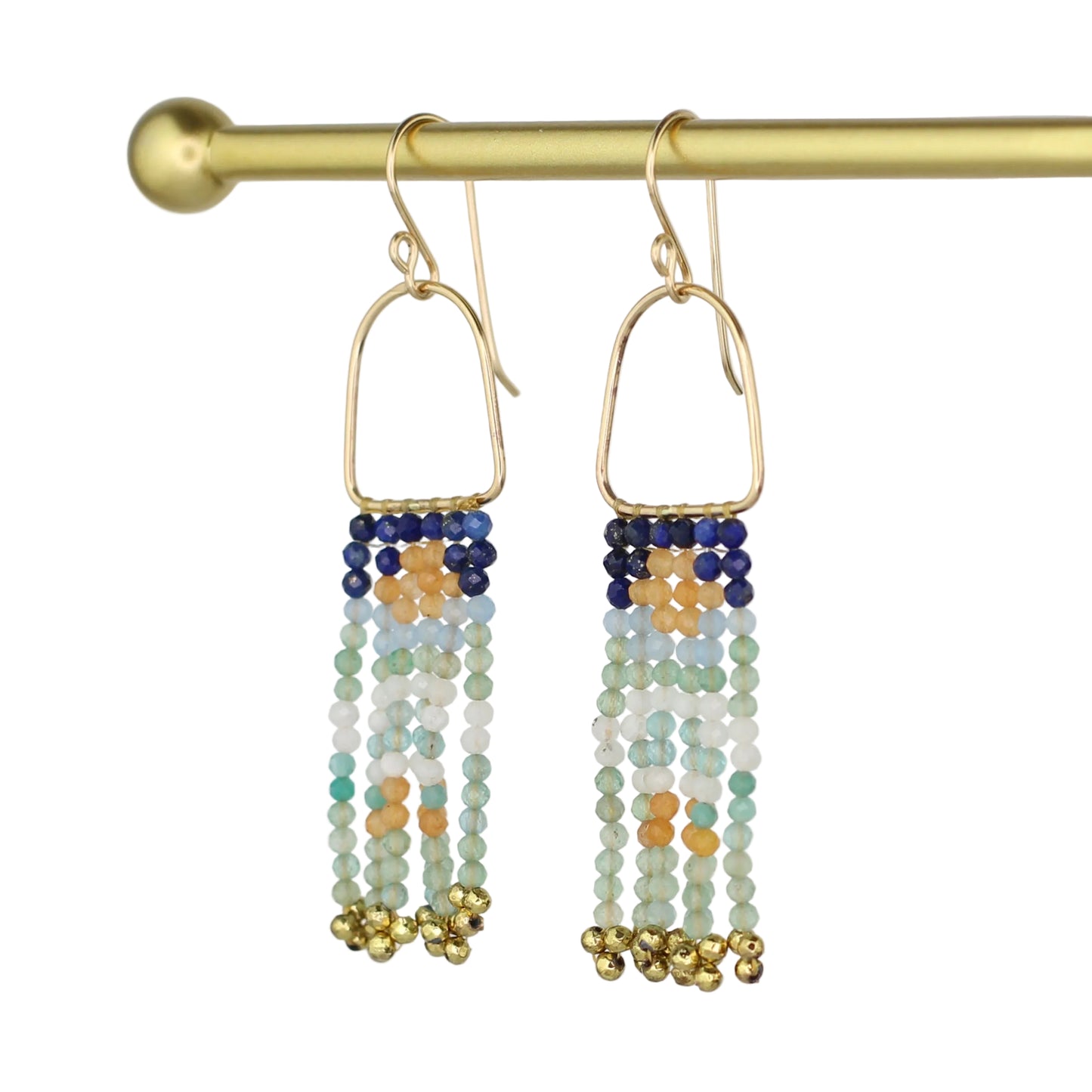 Lapis Lazuli, Aventurine, and Moonstone Fringe Earrings