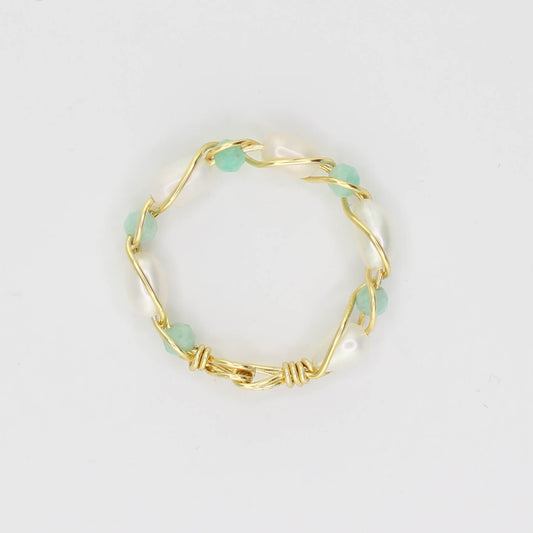 Freshwater Pearl and Amazonite Stacking Ring