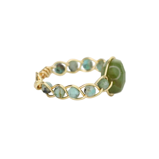 African Turquoise and Green Agate Ring