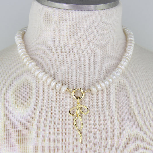 Freshwater Pearl Necklace with Bow Pendant