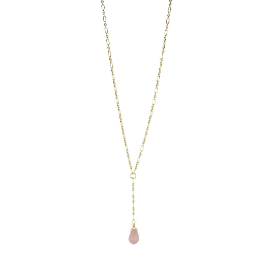 Rose Quartz Teardrop on Chain Necklace
