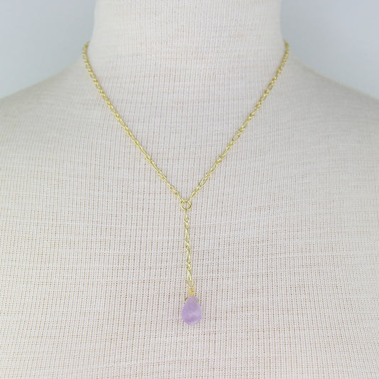 Lavender Quartz Teardrop on Chain Necklace