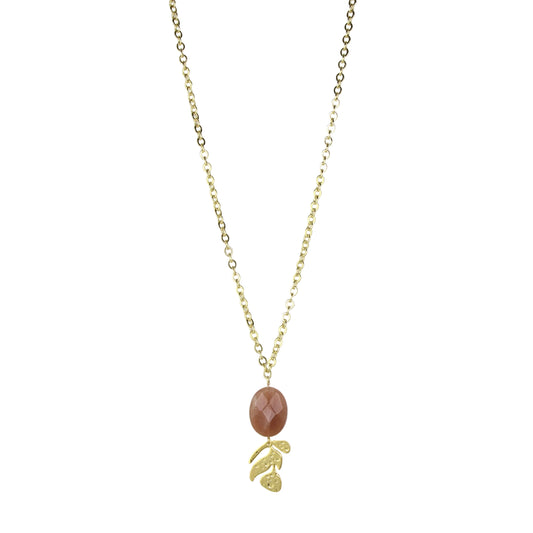 Moonstone on Chain Necklace - Hammered Leaf