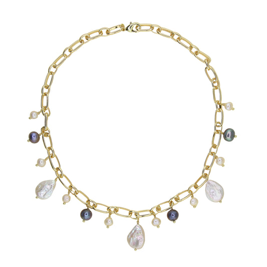 Mixed Freshwater Pearl on Chunky Chain Necklace