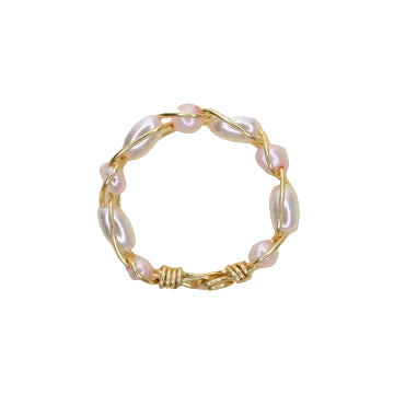 Shell Pearl and Pink Freshwater Pearl Stacker Ring
