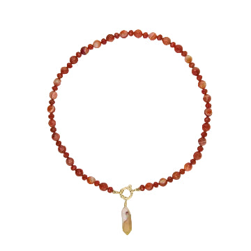 Red Sardonyx and Carnelian Necklace with Cherry Blossom Agate Pendant