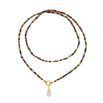 Tourmaline Wrap Necklace with Rose Quartz Pendant