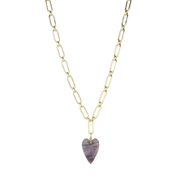 Fluorite Heart Pendant on Paperclip Chain Necklace