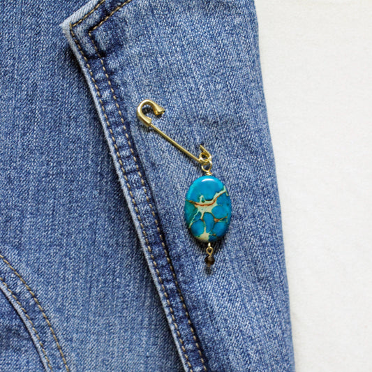 Blue Impression Jasper and Onyx Pin