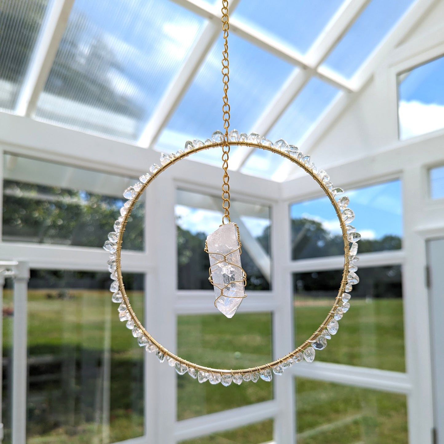 Clear Quartz Suncatcher - Gold
