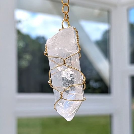 Clear Quartz Suncatcher - Gold