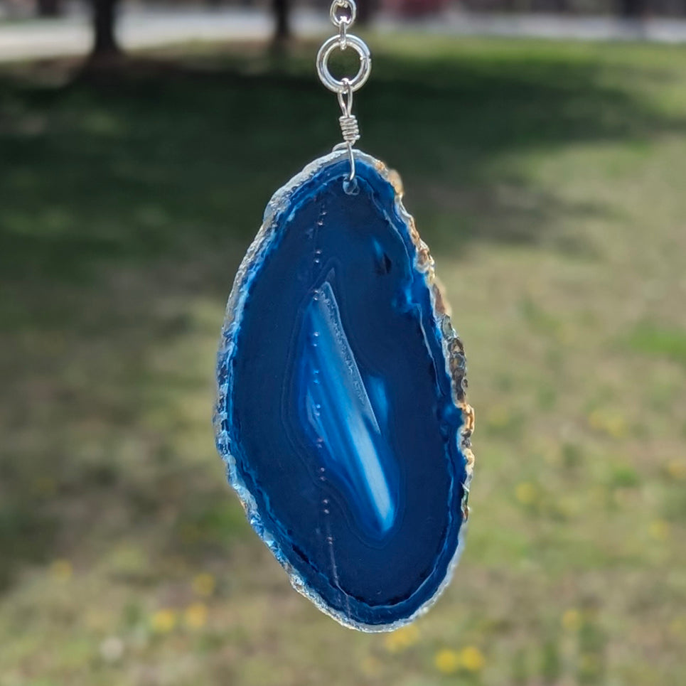 Blue Quartz & Blue Agate Slice Suncatcher - Silver
