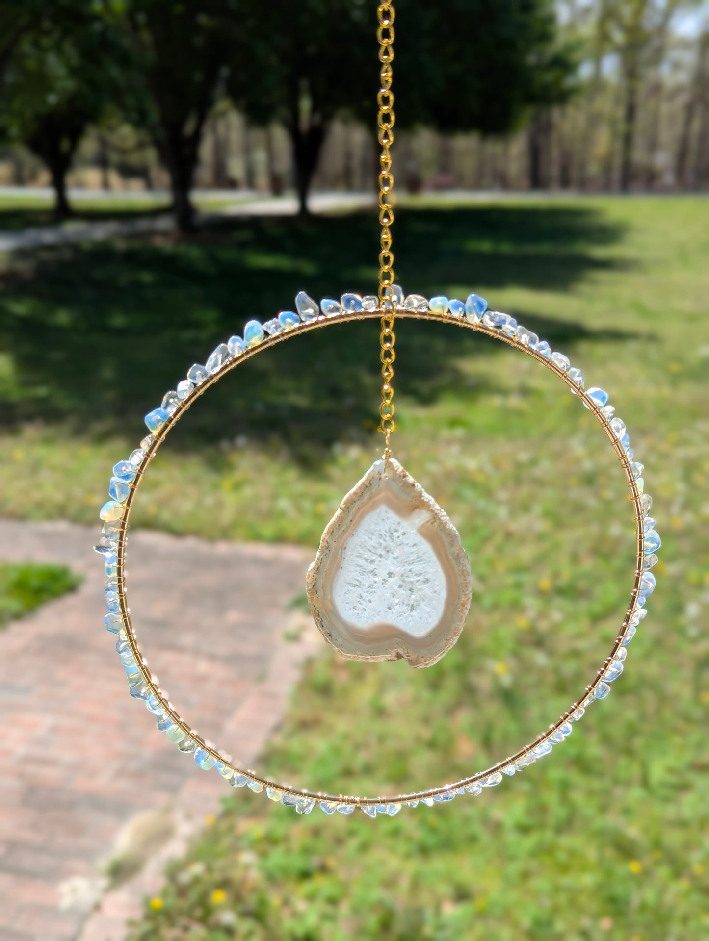 Opal & Ivory Agate Suncatcher - Gold