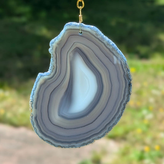 Opal & Blue Agate Suncatcher - Gold